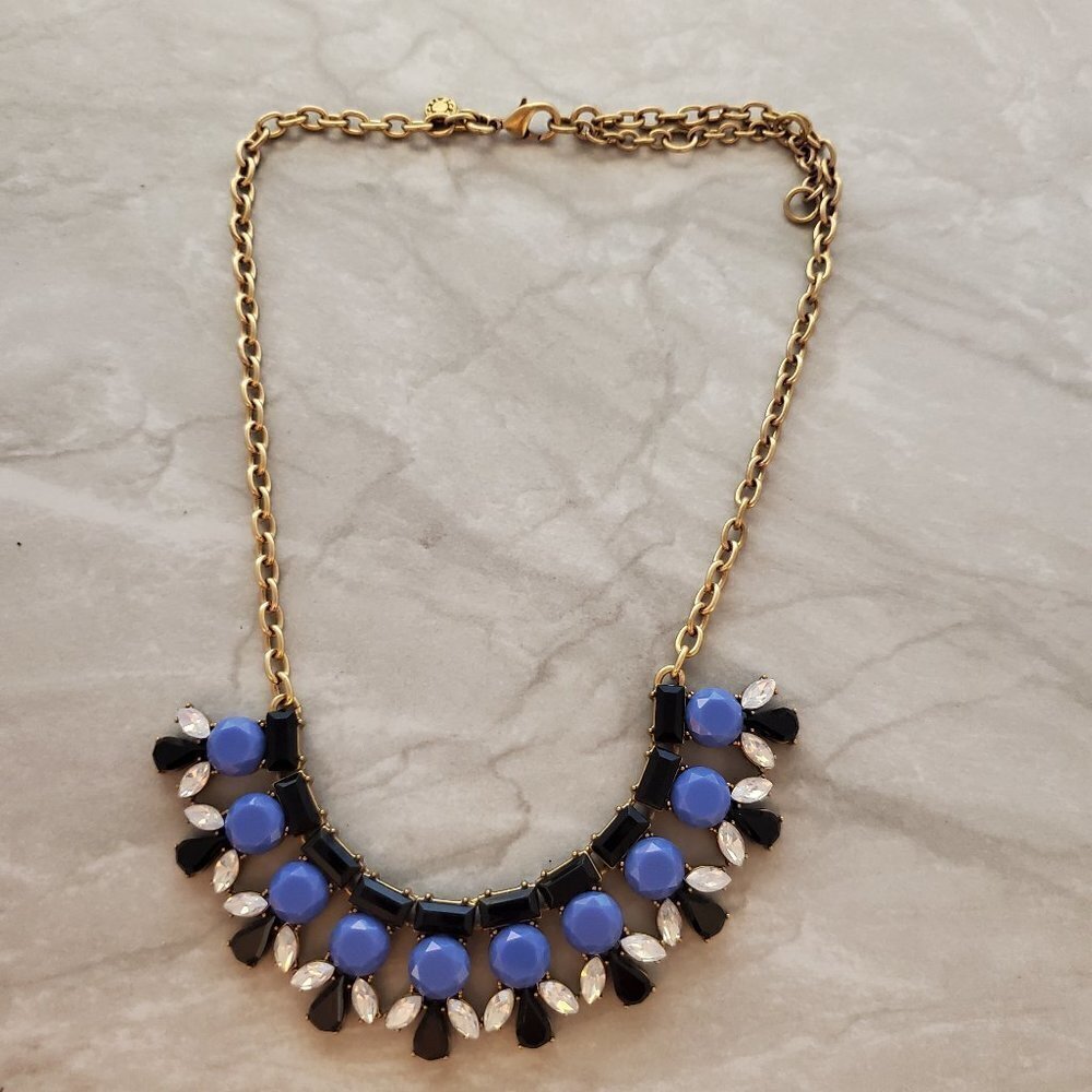 💙 J.Crew Blue Black Rhinestones Crystals Iridescent Cluster Statement Necklace